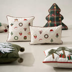 Fennco Styles Christmas Design Velvet Throw Pillow Cover 18" W x 18" L - White Festive Cushion Case for Home, Winter Holidays Décor, and Special Occasions