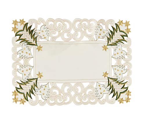 Fennco Styles Pandoro Collection Holiday Embroidered Christmas Tree Cutwork Border Table Linens – Ivory and Red Table Linens for Christmas Dinner, Family Gathering, Special Events and Home Décor