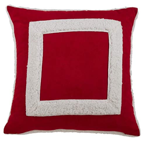 Fennco Styles Holiday Sherpa Design Decorative Throw Pillow 17 x 17 Inch - Red Accent Pillow for Home, Couch, Living Room and Christmas Décor