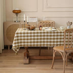 Fennco Styles Plaid Woven 100% Cotton Tablecloth with Pom Pom - Green Table Cover for Winter Holiday Décor, Banquet, Family Gathering and Special Occasion