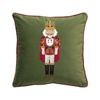 Fennco Styles Embroidered Sequin Nutcracker Velvet Filled Throw Pillow 18" W x 18" L - Green Festive Cushion for Home, Christmas, Winter Holidays Décor, and Special Occasions