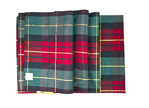 Fennco Styles Red & Green Holiday Tartan Plaid Table Runner 16"W X 54"L - Multicolored Table Cover with Gold Lurex for Christmas, Winter Holidays, Home Décor, Banquets, Family Gatherings and Special Occasion