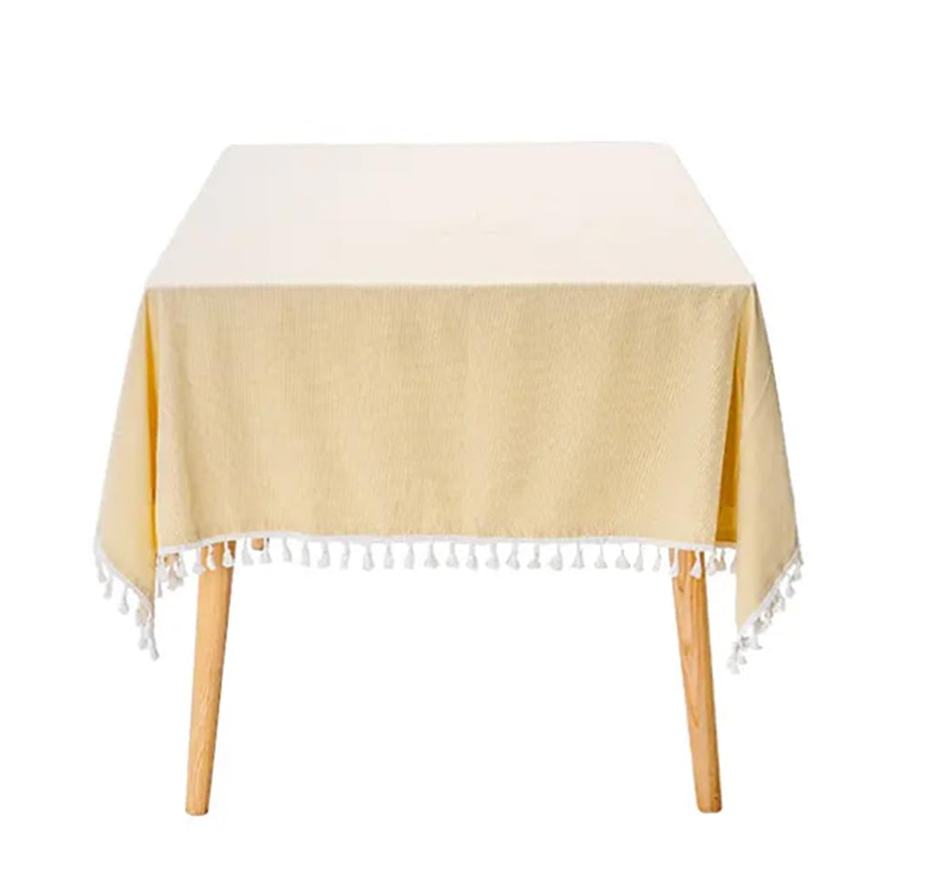 Fennco Styles Modern Houndstooth Design Everyday Tablecloth 40" W X 56" L - Yellow Cotton Blend Tassels Table Cover for Dining Room, Banquets, Holidays, Special Events and Home Décor