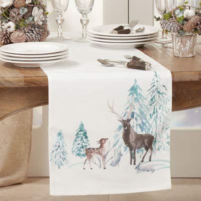 Fennco Styles Winter Reindeer Christmas Table Runner 16" W x 70" L - Multicolored Festive Table Cover for Home Décor, Dining Table, Banquet, Family Gathering, Holiday and Special Occasion