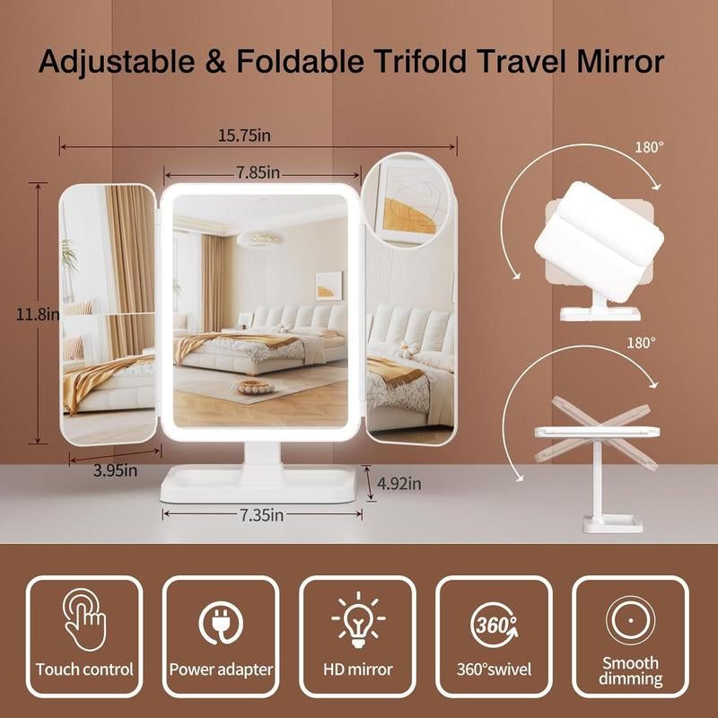 Great Gift! KEIMI Portable LED Light Makeup Mirror, Adjustable Touch Lighting, 2X/3X/5X Magnification Foldable Vanity Mirror