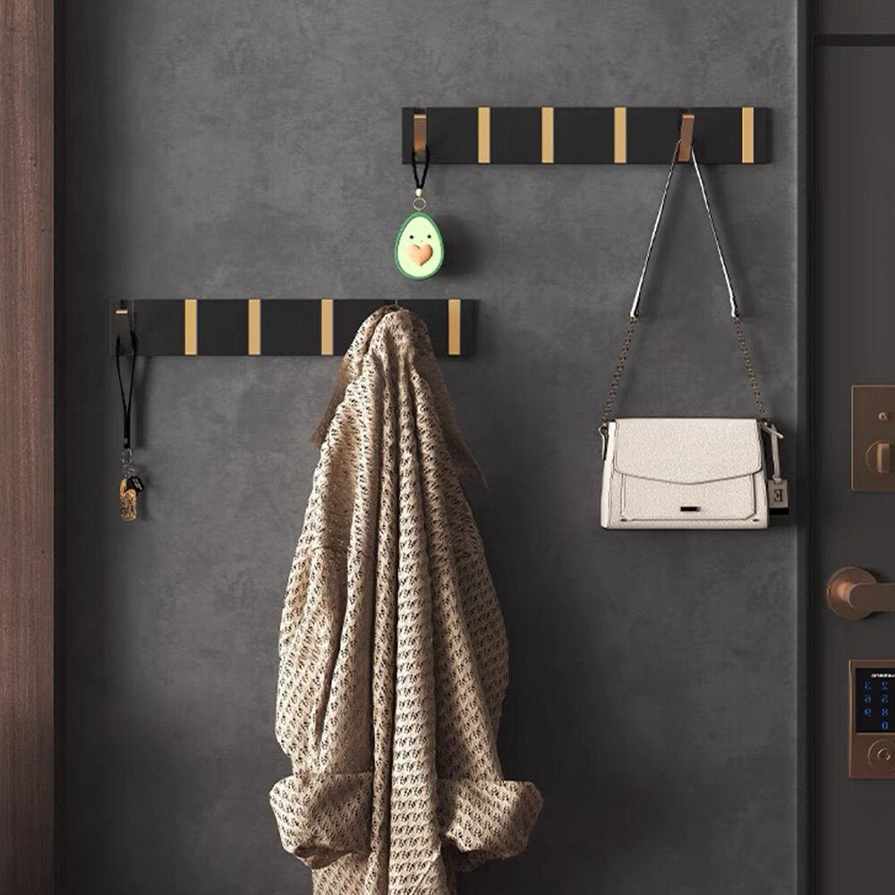 Black Gold, Folding Towel Hanger 2way Installation Wall Hooks Coat Clothes Towel Umbrella Leash Holder for Bathroom Kitchen Bedroom Hallway Pantry Laundry Entry Patio Pets