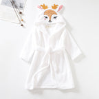 Girls Cartoon Hooded Flannel Lace-up Bathrobe