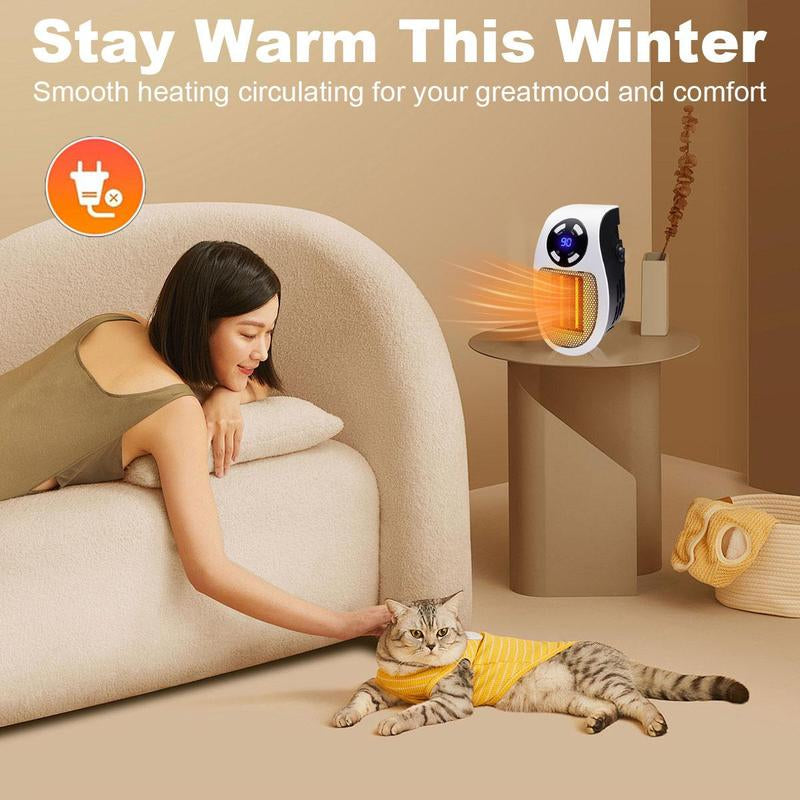 Remote Wall Outlet Electric Small Space Heater, Adjustable Thermostat, Timer and LED Display