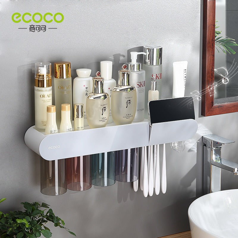 Wall Mounted Toothbrush holder with magnetic mouthwash cup storage