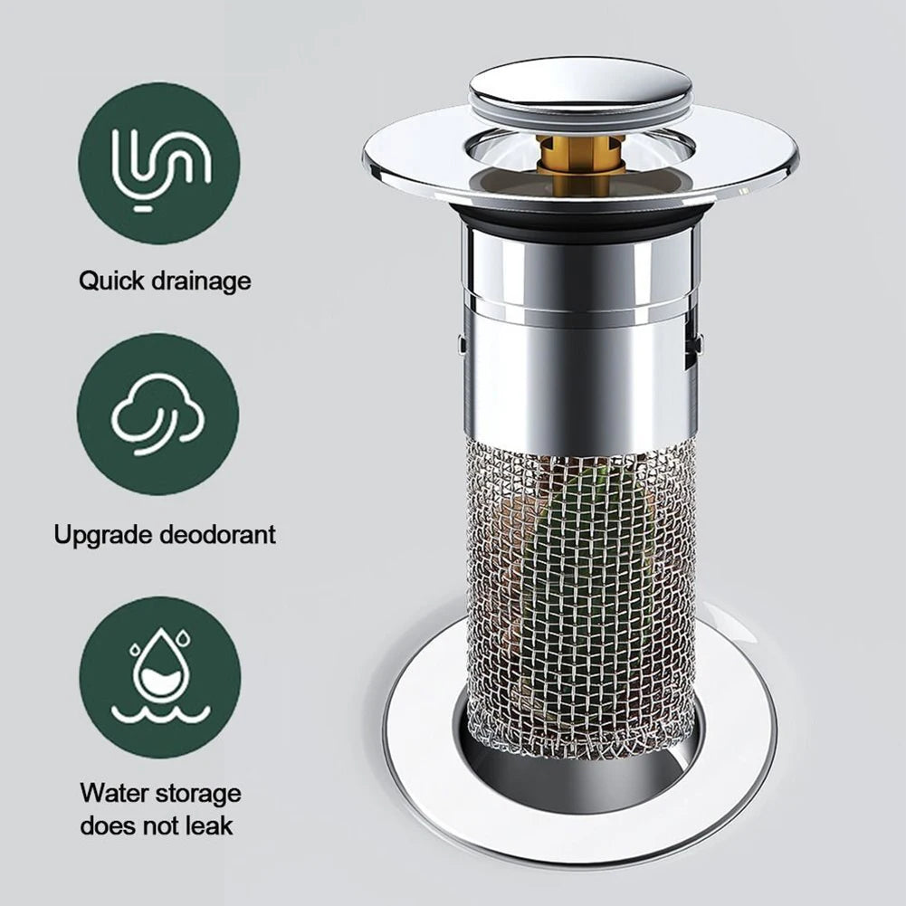 Bathroom/Kitchen Sink Drain Stainless steel  Strainer Sink Stopper Bath Plug Pop-Up Bounce Core Basin Drain Filter Hair Catcher Universal