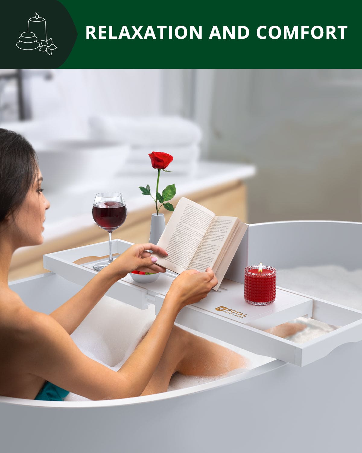 Bamboo Bathtub Caddy Tray Lite, White
