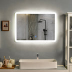 LED Wall-mounted Bathroom Rounded Arc Corner Mirror with Touch Control 28x20 Inch