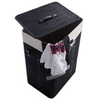 19 Gal Rectangle Laundry Basket Bamboo Clothes Hamper with Handles and Lid, Various Colors Black, Natural, White