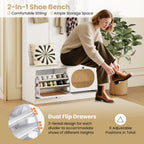 4-In-1 Hall Tree with Coat Rack and Flip Drawers for Entryway Mudroom