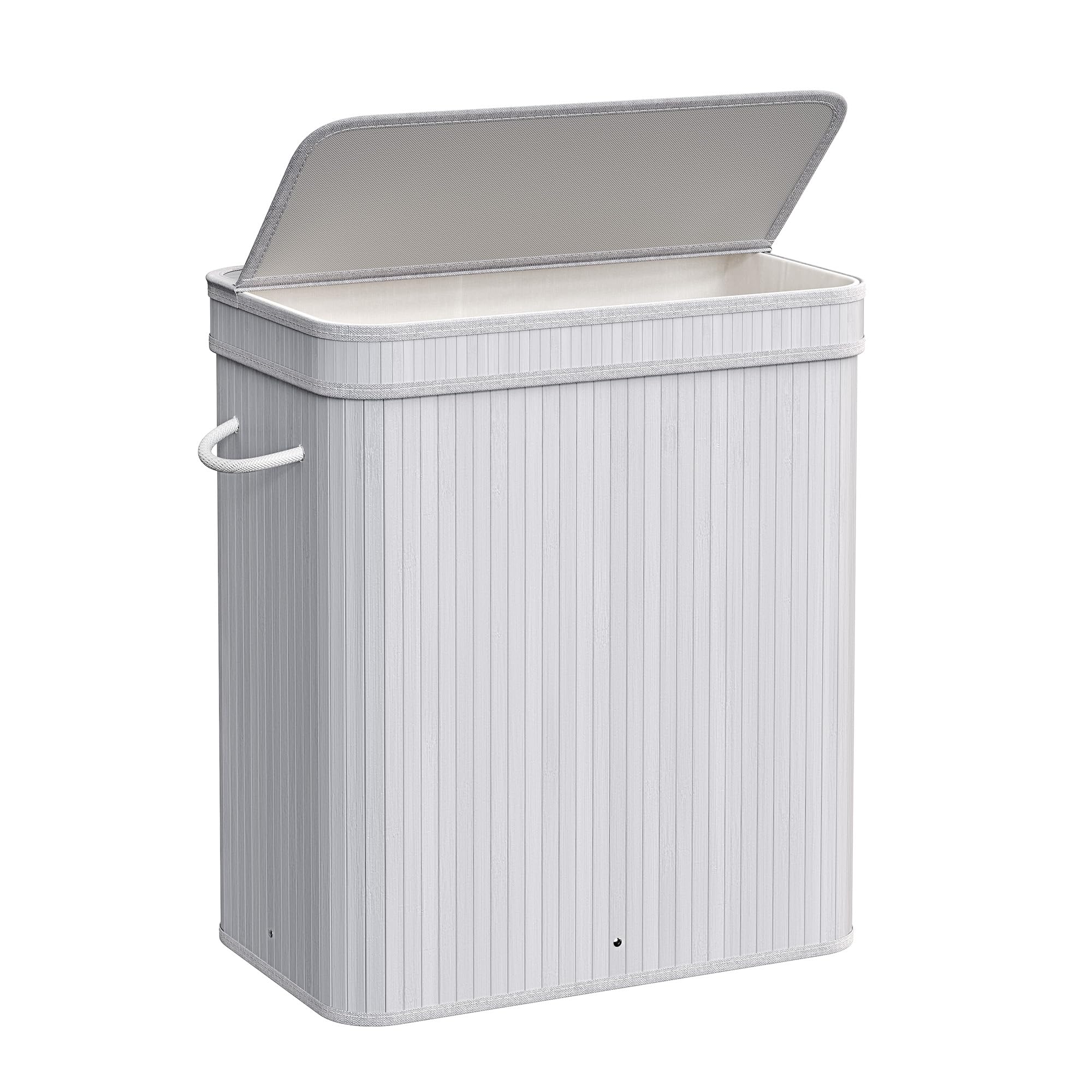 SONGMICS Dove Gray Laundry Hamper with Lid Bamboo Laundry Basket Removable Machine Washable Laundry Basket with Handles 26.4-Gallons for Laundry Room Bedroom Bathroom Dove Gray ULCB063G01