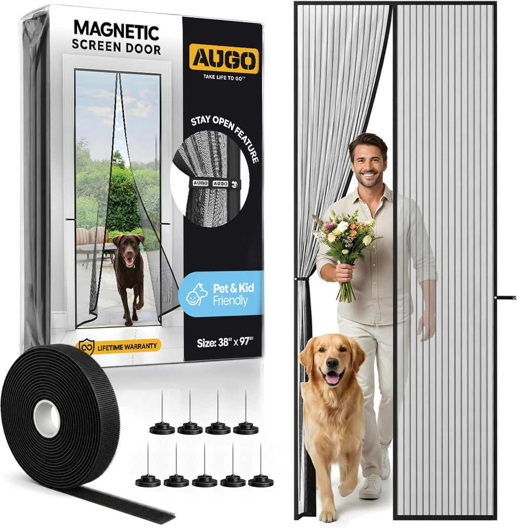 AUGO Heavy Duty Magnetic Screen Door - Self-Sealing for Ultimate Bug Protection