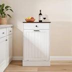 Tilt Out Hamper or Trash Cabinet With Drawer, 10 Gallon Hamper Cabinet - White