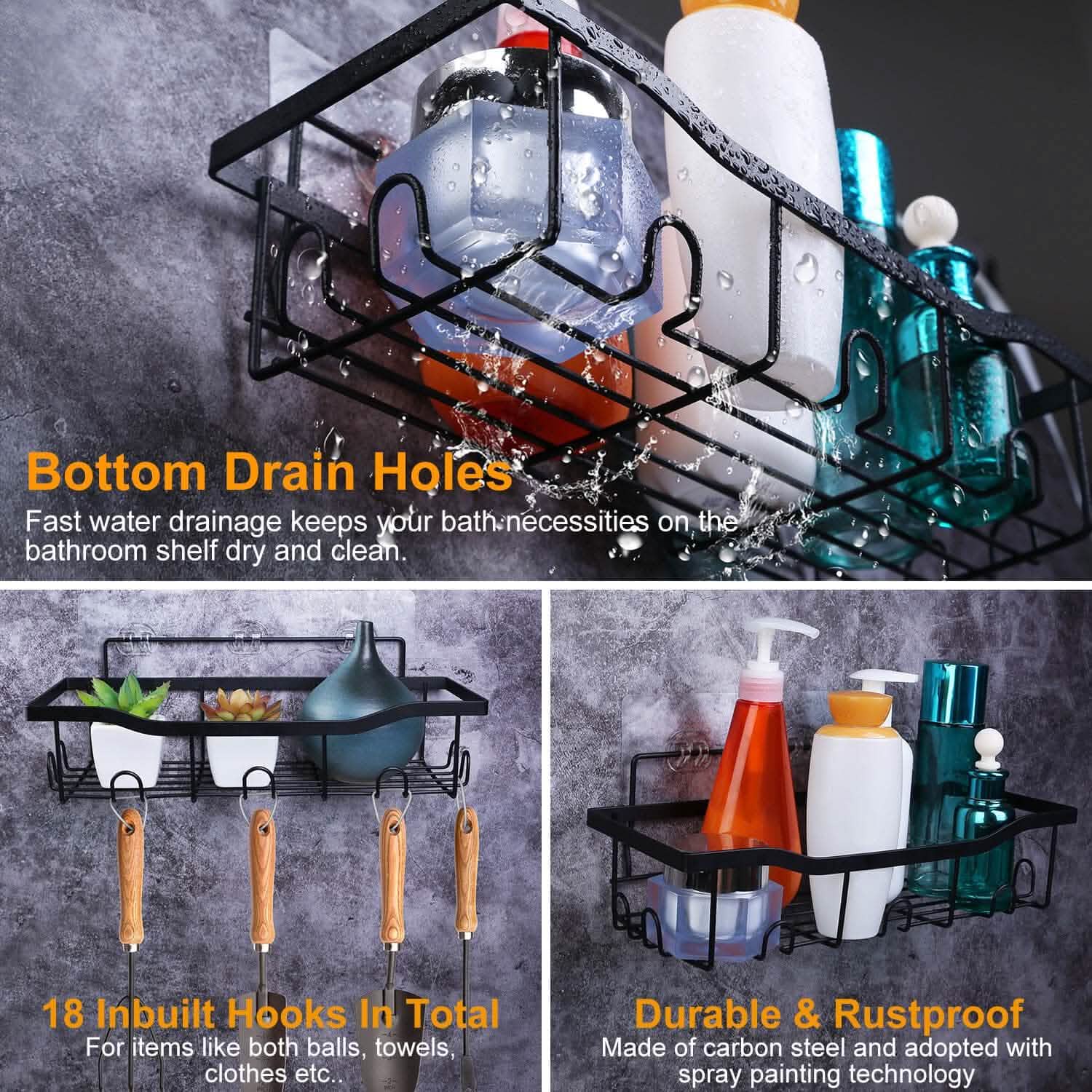 5-Pack: Shower Caddy, Pantry, Kitchen Shelves with 18 Inbuilt Hooks