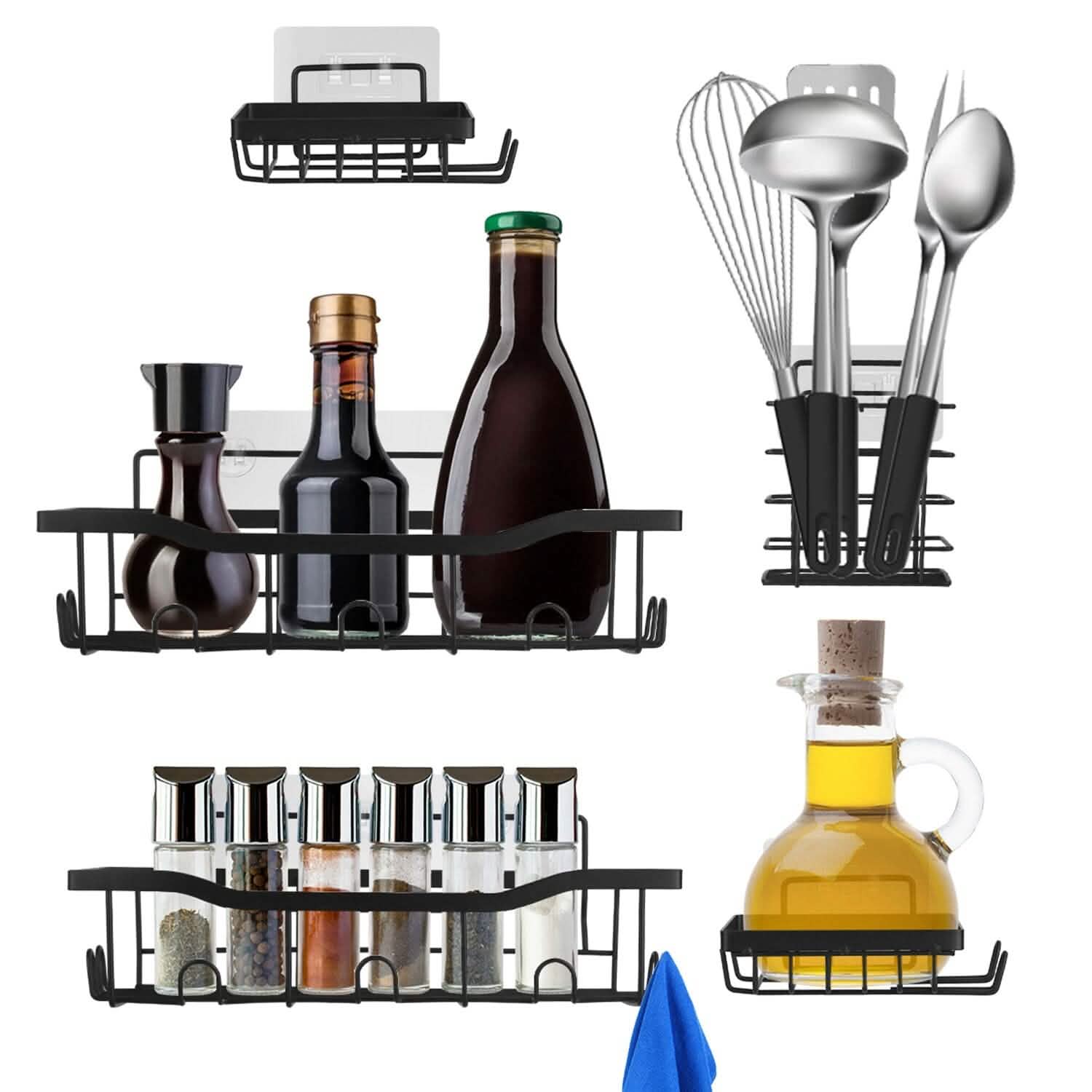 5-Pack: Shower Caddy, Pantry, Kitchen Shelves with 18 Inbuilt Hooks