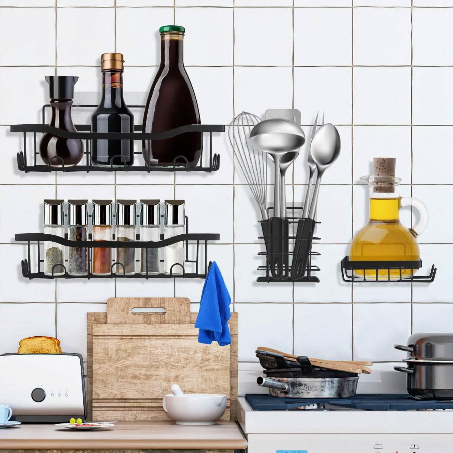 5-Pack: Shower Caddy, Pantry, Kitchen Shelves with 18 Inbuilt Hooks