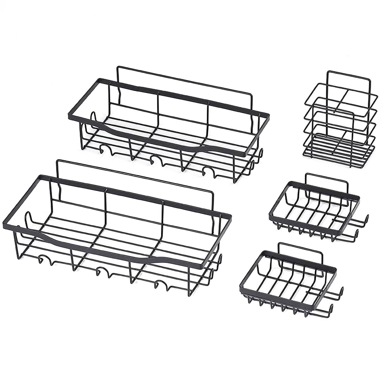 5-Pack: Shower Caddy, Pantry, Kitchen Shelves with 18 Inbuilt Hooks