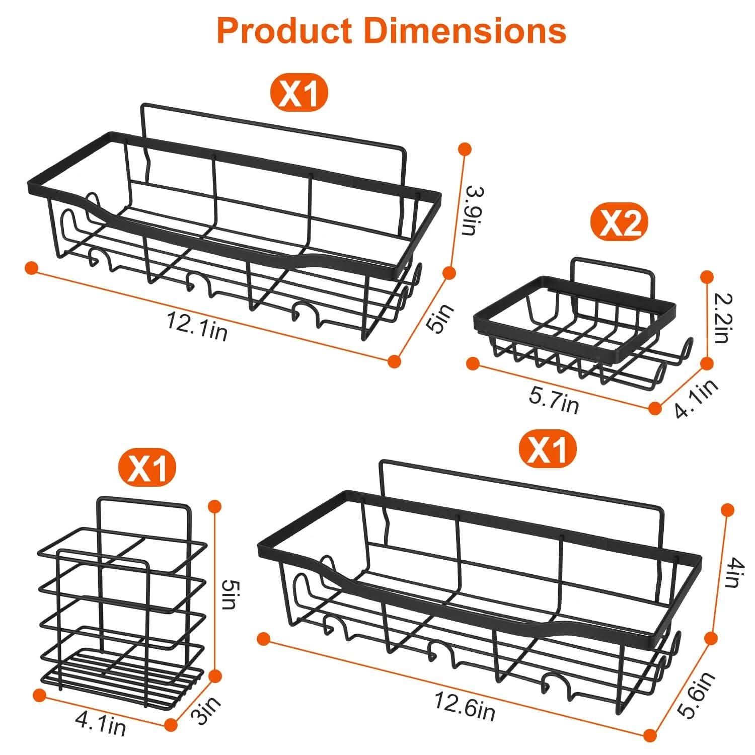 5-Pack: Shower Caddy, Pantry, Kitchen Shelves with 18 Inbuilt Hooks