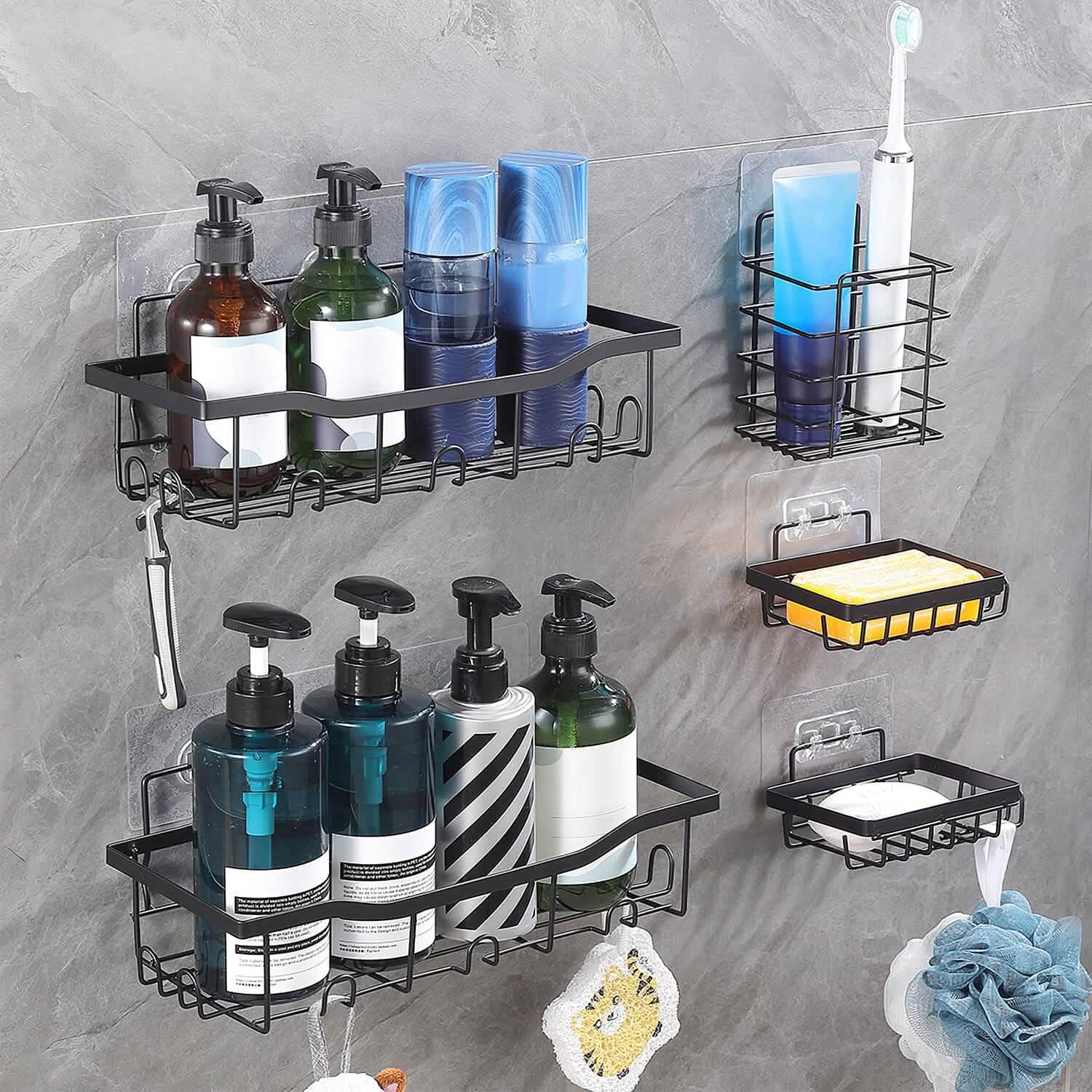 5-Pack: Shower Caddy, Pantry, Kitchen Shelves with 18 Inbuilt Hooks