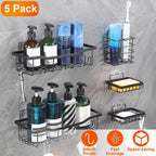 5-Pack: Shower Caddy, Pantry, Kitchen Shelves with 18 Inbuilt Hooks