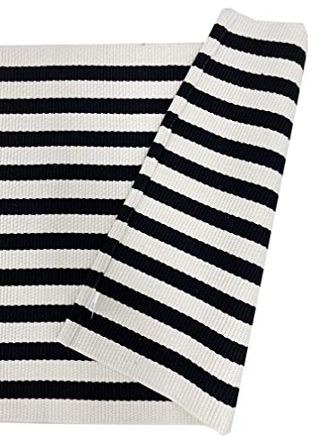 Fennco Styles Woven Classic Striped Area Rug 24" W x 51" L - Navy Blue Cotton Blend Carpet Indoor Outdoor Floor Mat for Living Room, Entryway, Bedroom and Floor Décor