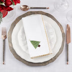 Fennco Styles Embroidered Holiday Wreath Whip Stitch Cloth Napkins 18" W x 18" L, Set of 4 - White Cotton Dinner Napkins for Winter Festivals, Christmas, Banquets, and Special Events