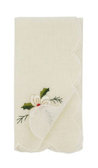 Fennco Styles Embroidered Holly & Ribbon Design Holiday Placemats 14" W x 20" L, Set of 4 - Natural Table Mats for Christmas, Winter Holidays, Home Décor, Banquet, Family Gathering, Special Occasion
