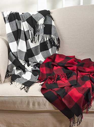 Fennco Styles Buffalo Plaid Collection Modern Tassel 50 x 60 Inch Throw - Varity Colors of Throw Blanket for Banquets, Christmas, Special Events and Home Décor