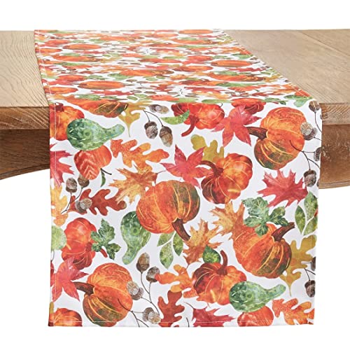 Fennco Styles Pumpkin Foliage Harvest Table Runner - Multicolor Fall Leaves Table Cover for Thanksgiving, Seasonal Décor, Banquet, Family Gathering and Special Events