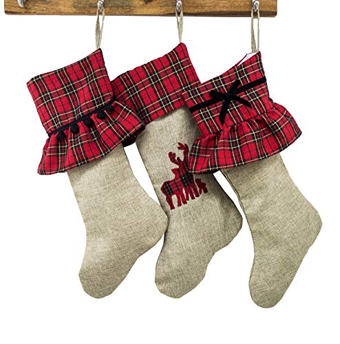 Fennco Styles Holiday Deer Family Tartan Plaid Ruffle Christmas Tree Skirt