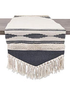 Fennco Styles Geometric Design Canvas Cotton Table Runner with Tassels – 14”W x 71”L Table Cover for Home Décor, Dining Table, Banquets, Holidays and Special Occasions