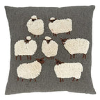 Fennco Styles Embroidered Sheep Cotton Decorative Throw Pillow 18" W x 18" L - Grey Animal Cushion for Home, Couch, Living Room and Office Décor (Natural, Pillow Cover)