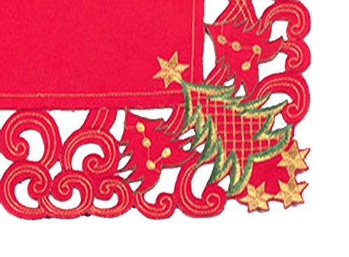 Fennco Styles Pandoro Collection Holiday Embroidered Christmas Tree Cutwork Border Table Linens – Ivory and Red Table Linens for Christmas Dinner, Family Gathering, Special Events and Home Décor