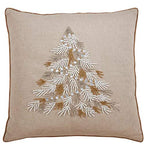 Fennco Styles Beaded Christmas Tree 100% Cotton Decorative Throw Pillow Cover 18 x 18 Inch - Beads Pillow Case for Holiday Décor, Couch, Living Room and Bedroom Décor