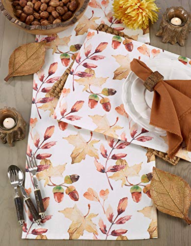 Fennco Styles Cottage Watercolor Acorn Leaves 16 x 72 Inch Table Runner – Multicolor Table Runner for Thanksgiving Dinner, Family Gathering, Special Event