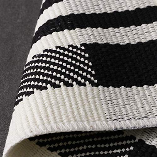 Fennco Styles Black Ivory Classic Plaid Small Area Rug 24" W x 51" L - Cotton Blend Woven Indoor Outdoor Floor Mat for Living Room, Entryway, Bedroom and Floor Décor