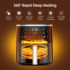 6QT Digital Air Fryer with Visible Window 8 Preset Functions Adjustable Temperature Timer 1550W Power for Crispy Fries Chicken & More Ideal Christmas Gift for Home Kitchen Appliances Multifunction