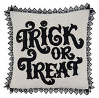 Fennco Styles Trick Or Treat Lace Trim Decorative Throw Pillow 16-Inch Square - Natural Cushion for Home, Couch, Living Room, Office and Halloween Decor