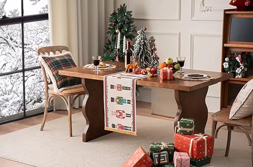 Fennco Styles Nutcracker Fringe Holiday Table Runner 14" W X 60" L - Multicolored Soldier Print Festive Table Cover for Christmas Décor, Banquet, Family Gathering and Special Events