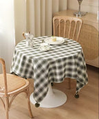 Fennco Styles Plaid Woven 100% Cotton Tablecloth with Pom Pom - Green Table Cover for Winter Holiday Décor, Banquet, Family Gathering and Special Occasion
