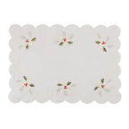 Fennco Styles Embroidered Holly & Ribbon Design Holiday Placemats 14" W x 20" L, Set of 4 - Natural Table Mats for Christmas, Winter Holidays, Home Décor, Banquet, Family Gathering, Special Occasion