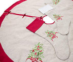 Fennco Styles Embroidered Holly Christmas Tree Holiday Decorative Tree Skirt