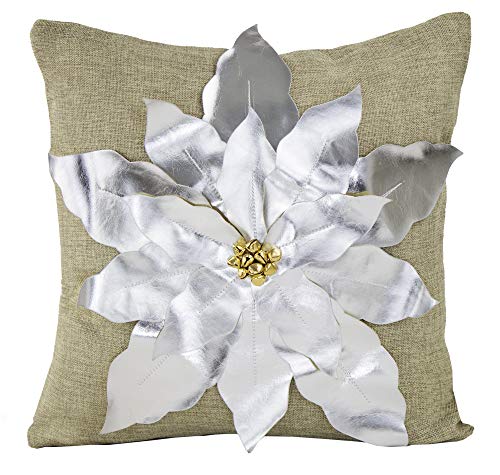 Fennco Styles Christmas Unique 3D Poinsettia Decorative Throw Pillow Cover 17 x 17 Inch - Holiday Flower Pillow for Everyday Use, Couch, Living Room and Bedroom Décor