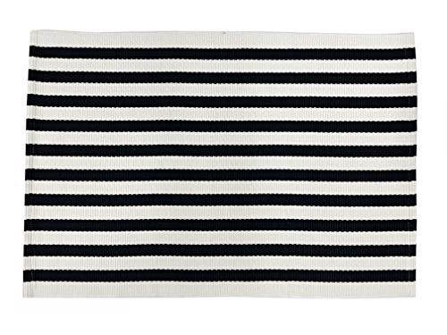 Fennco Styles Woven Classic Striped Area Rug 24" W x 51" L - Navy Blue Cotton Blend Carpet Indoor Outdoor Floor Mat for Living Room, Entryway, Bedroom and Floor Décor