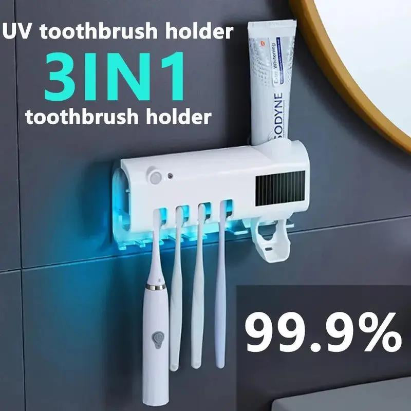 3-In-1 Toothbrush Holder with Smart Automatic Toothpaste Dispenser USB Charging Wall-Mounted Bathroom Storage Box Holds up to 4 Brushes Simultaneously Space-Saving
