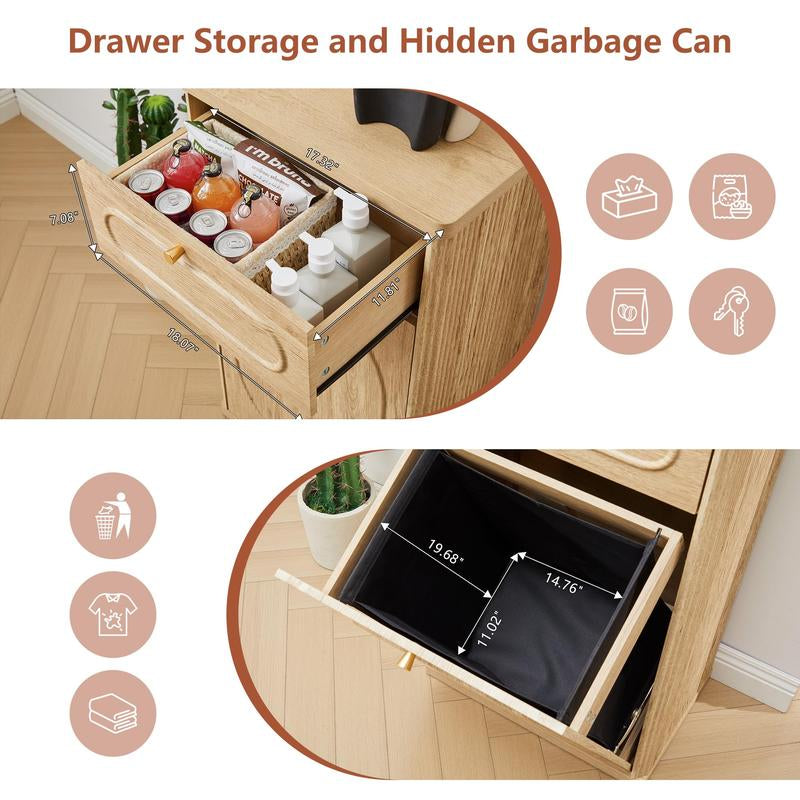 Giratree Tilt Out, Wood Kitchen Garbage Bin with Drawer, Fluted 10 Gallon Laundry Hamper
